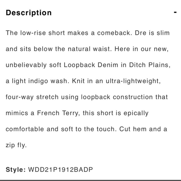 Rag & Bone Dre Low-Rise Short - Ditch Plains
Loopback Denim Jean Shorts - Picture 14 of 14